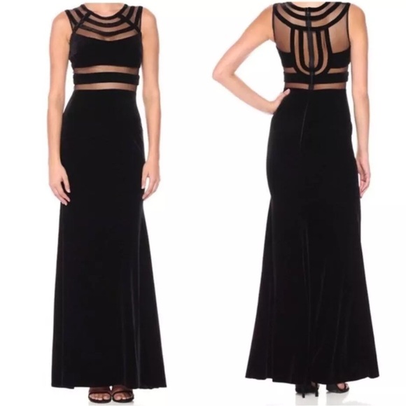 Betsy & Adam Cutout Illusion Maxi Gown Black - Picture 2 of 9